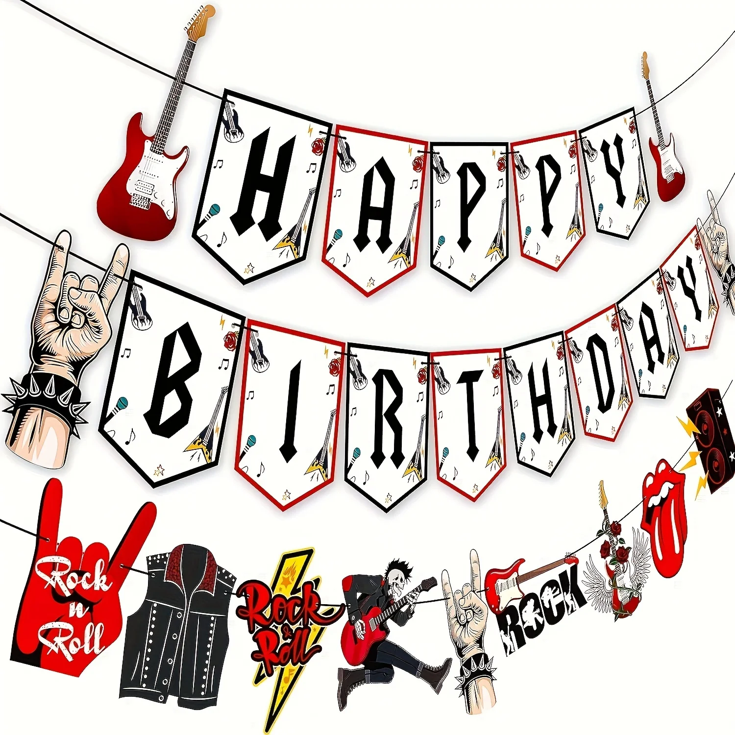 Rock and Roll Birthday Banner One Rocks Party Banners Rock Music Birthday Party Decoration Rock Party Hanging Cutout Banners