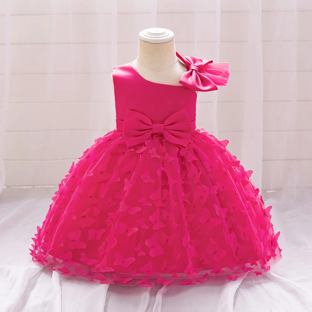 Fashion Butterfly Tulle Baby Party Girl Princess Dress Big Bow First 1st Birthday Flower Girls Tutu Dresses Baptism Evening Gown