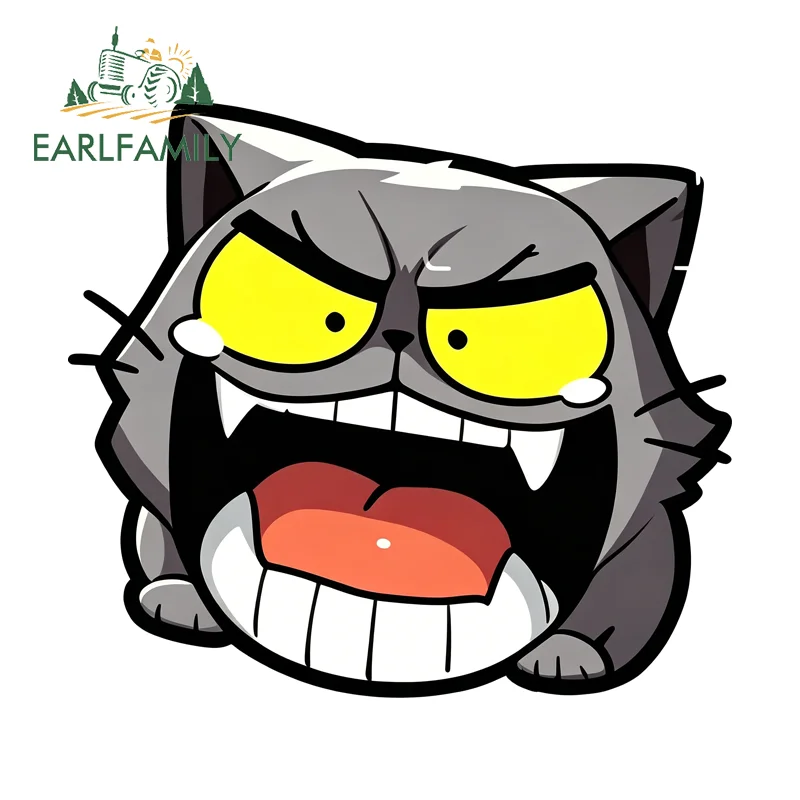 EARLFAMILY Devil Gray Cat Car Sticker Humorous Occlusion Scratch Electric-Bicycle Bumper Vinyl Decal Helmet Computer Host Decor