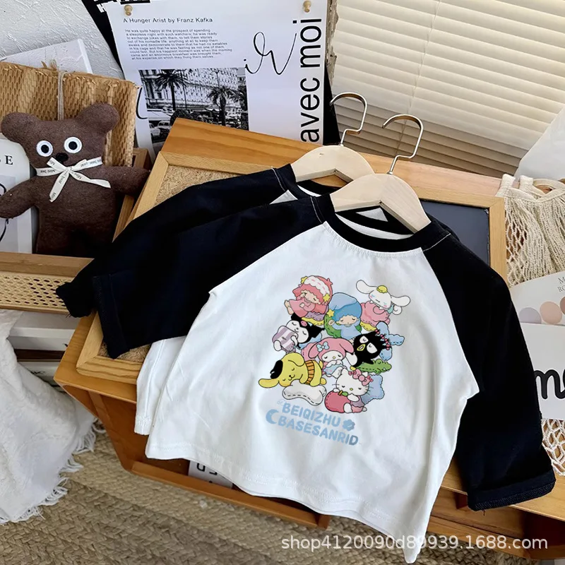 MINISO Hello Kitty Cinnamoroll Langarmshirt Kleidung Süße Kuromi Kawaii Anime Baumwolle Kinder Kapuzen Geschenke für Mädchen