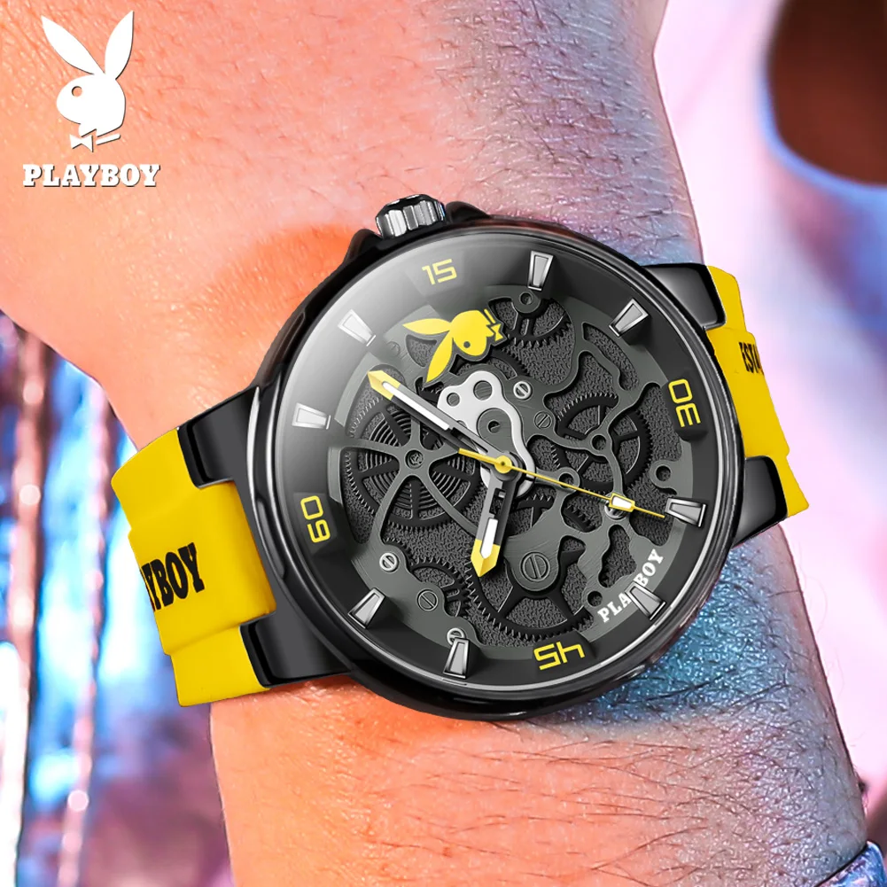 PLAYBOY Luxury Original Men Watch Silicone Strap Fashion Casual Quartz Watches for Men High Quality Waterproof Wrist Watch Men