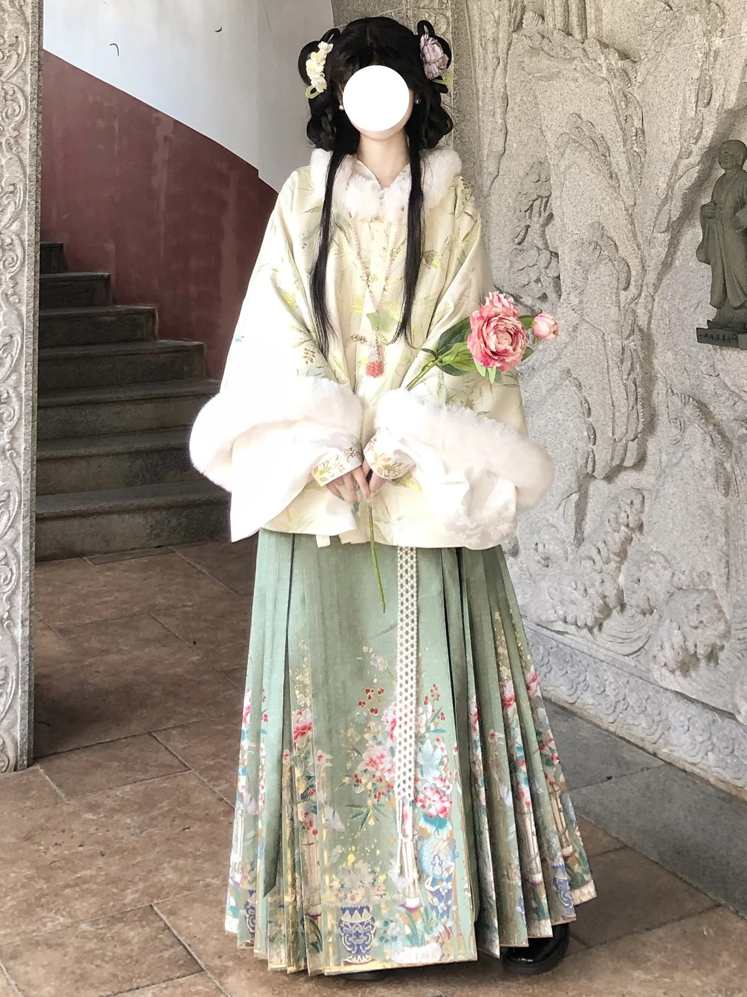 

Drs Hanfu plus Size Ming Dynas Embroidered Tailed Skirt Fce Lined ort Coat Winter Fur Collar Zhang Jun Co...