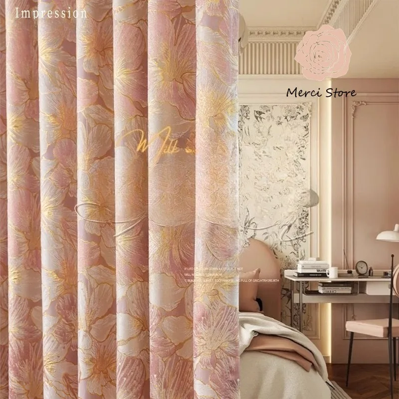 

Dreamy French Cream Princess Blackout Curtains for Girls Room Living Room Pink Sunshade Romantic Drapes Custom Size