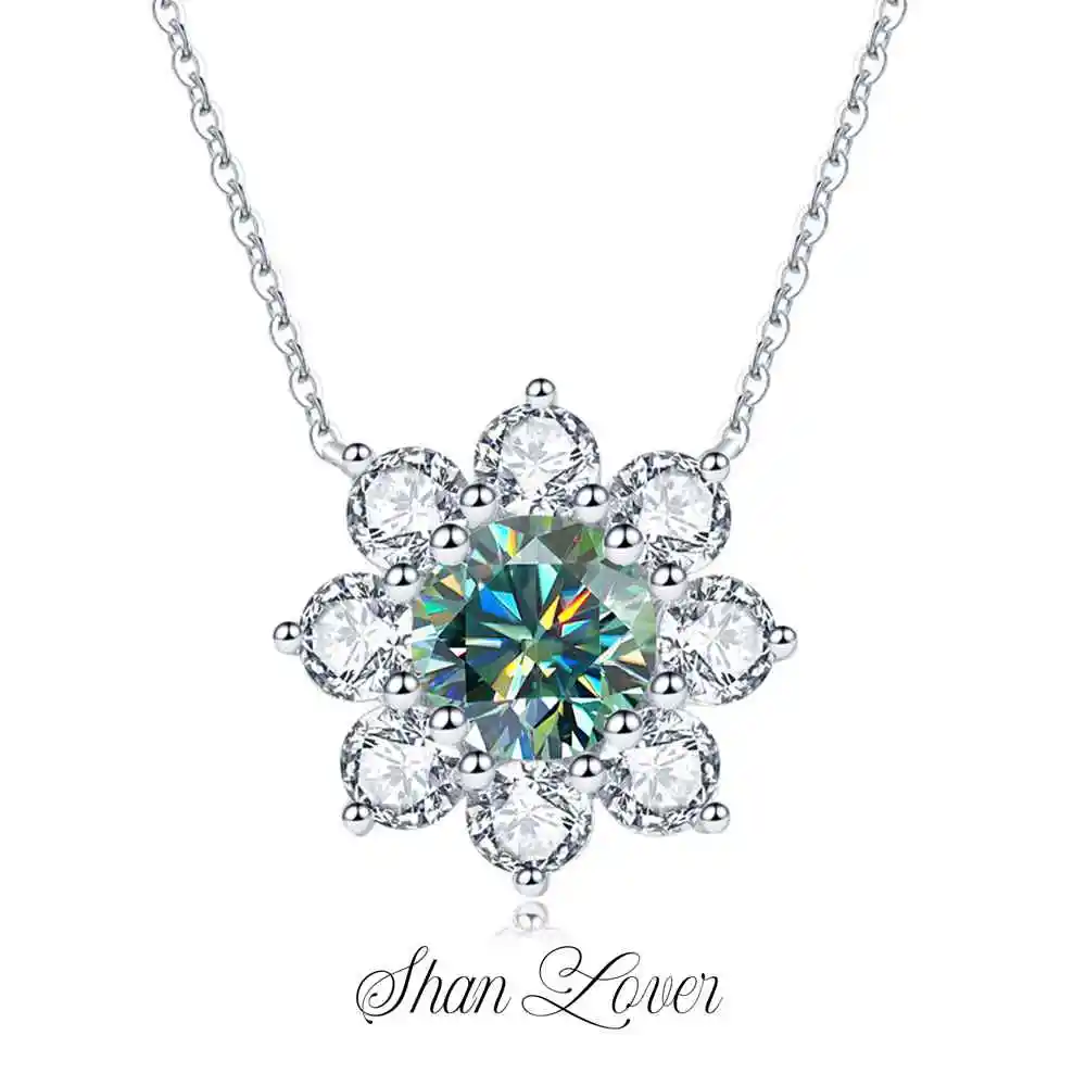 

ShanLover Brand 1ct Sunflower S925 Sterling Silver Moissanite Diamond Pendant Necklace for Women CMA Certificate Jewelry