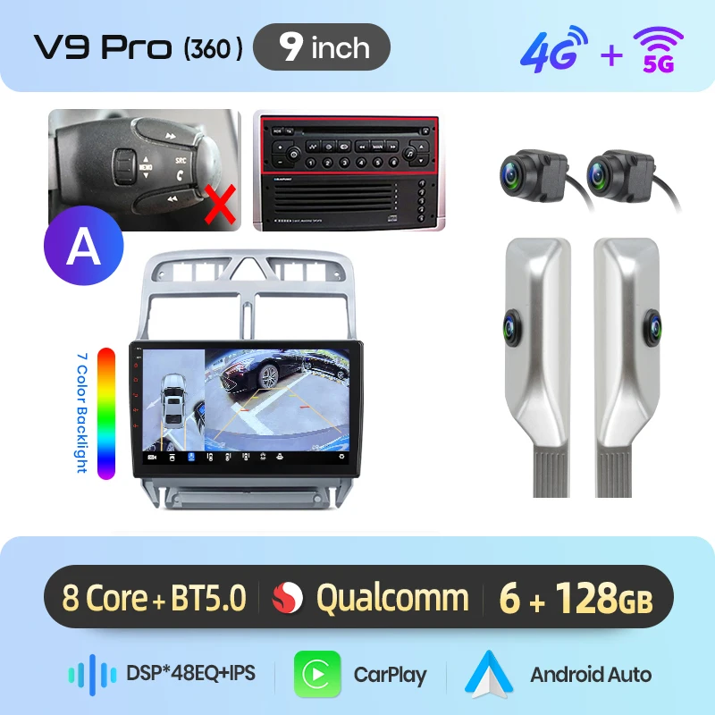 Junsun Android Auto Autoradio für Peugeot 307 307CC 307SW 2002 2003 2004 2005 2006-2013 Multimedia Wireless Apple CarPlay Intelligente Systeme IPS Touchscreen Stereo Videoplayer 2 Din Autoradio Head