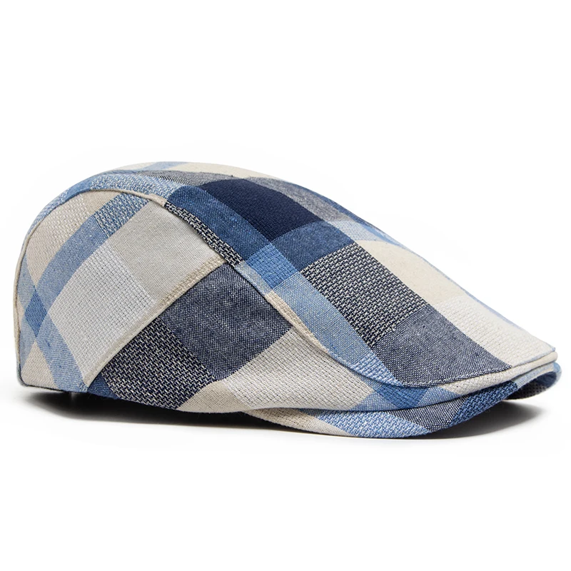 New Multicolour Plaid Beret Women Casual Sun Visor Flat Hat Vintage Fashion Berets Men Newsboy Caps Summer Button Adjustable