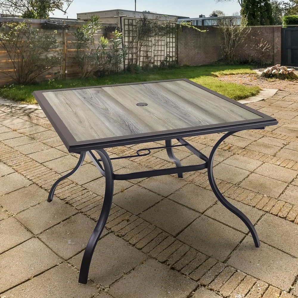 

4 Person Patio Dining Table with 37 inch Square Wooden-Like PVC Table Top and Umbrella Hole for Backyard Bistro Outdoor