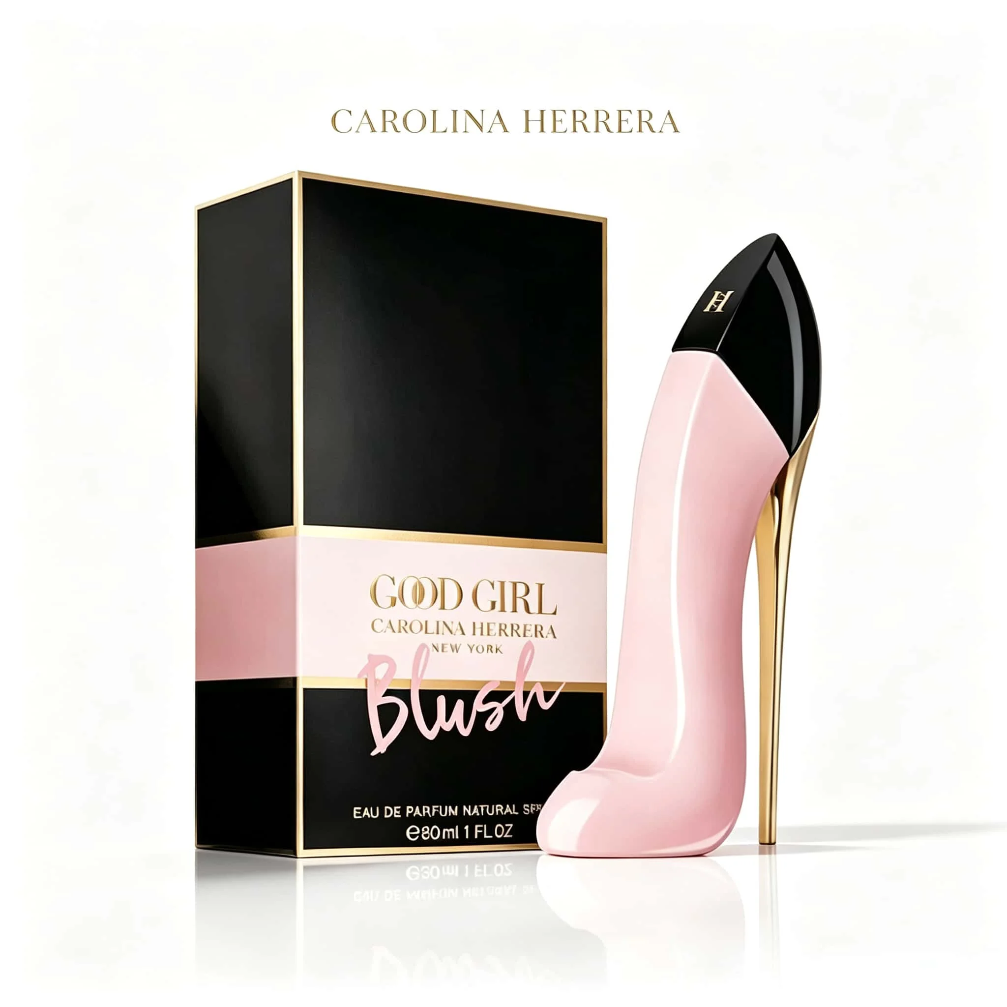 Carolina Herrera Good Girl Blush EDP 80ml Perfume para Mujer, Botella en Forma de Zapato de Tacón Alto Rosa-Negro con Tacón Dorado, Caja de Regalo Negra-Rosa con Detalles Dorados, Eau de Parfum Floral Frutal de Larga Duración en Spray para Mujer, Regalo para Citas y Fiestas.