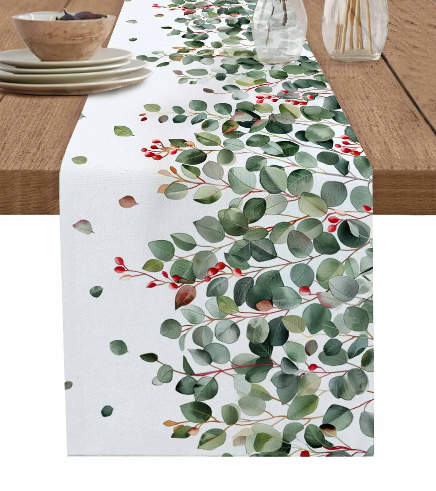 

Leaves Branches Fruits Linen Table Runners Kitchen Table Decoration Accessories Dining Table Runner Wedding Party Supplies