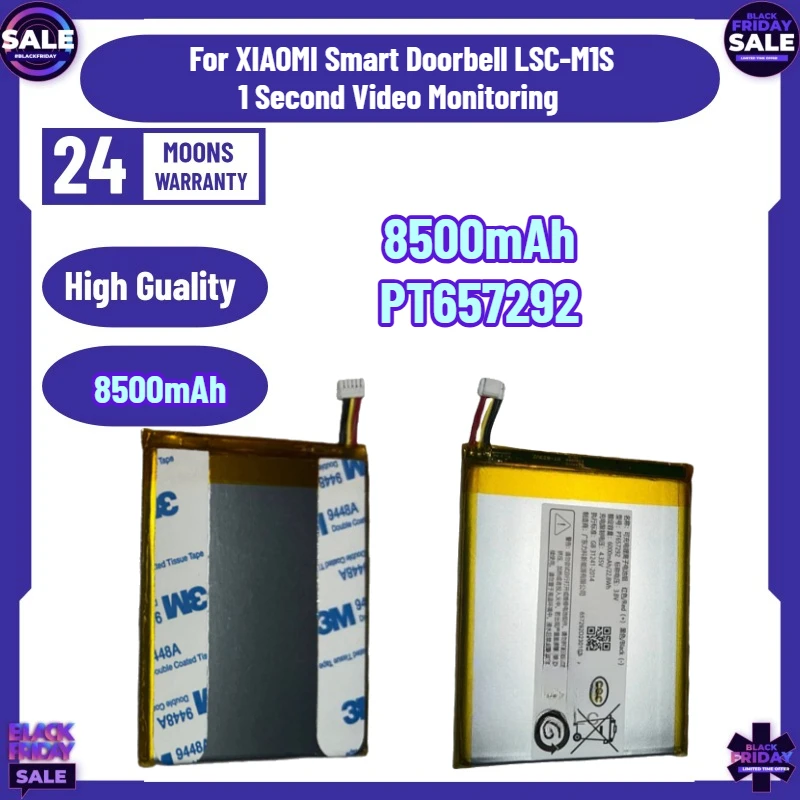 8500mAh PT657292 Battery for XIAOMI Smart Doorbell LSC-M1S 1 Second Video Monitoring Camera compatible