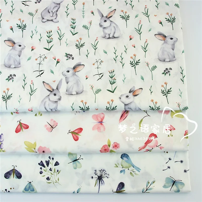 

Syunss Cute Rabbit bird Printed Diy Patchwork Cloth For Quilt Baby Cribs Cushions Dress Sewing Tissus Twill Cotton Fabric Tecido