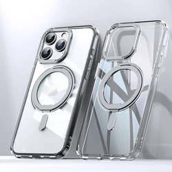 Luxury 360°Rotating Stand Phone Case For iPhone 15 12 11 13 14 16 Pro Max Magnetic Magsafe Ring Holder Transparent Matte Cover