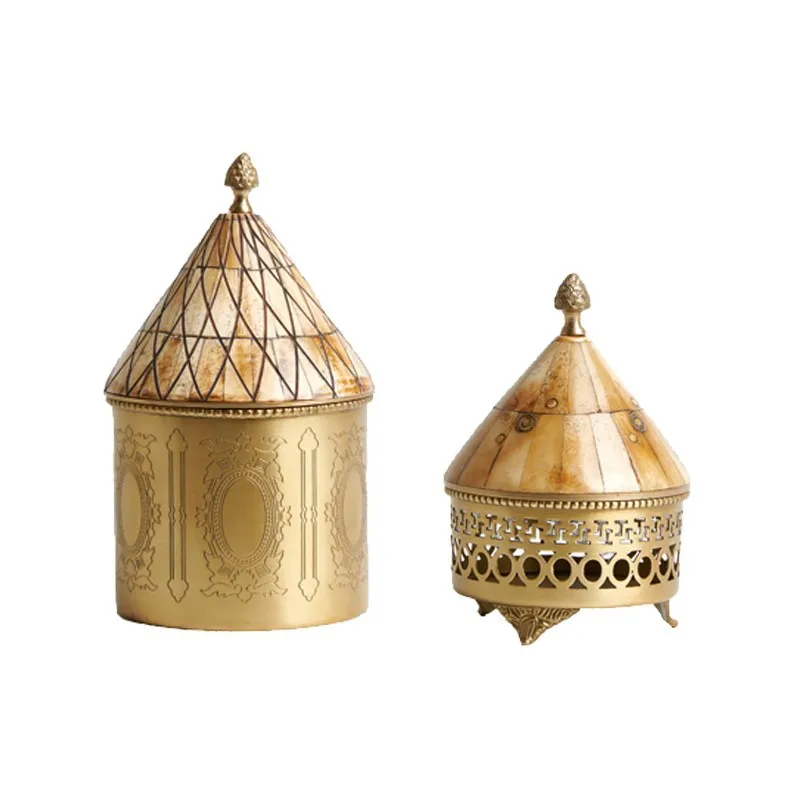 

Simple light luxury cow bone splicing retro jewelry box aluminum gold storage box jewelry necklace jewelry box ornament