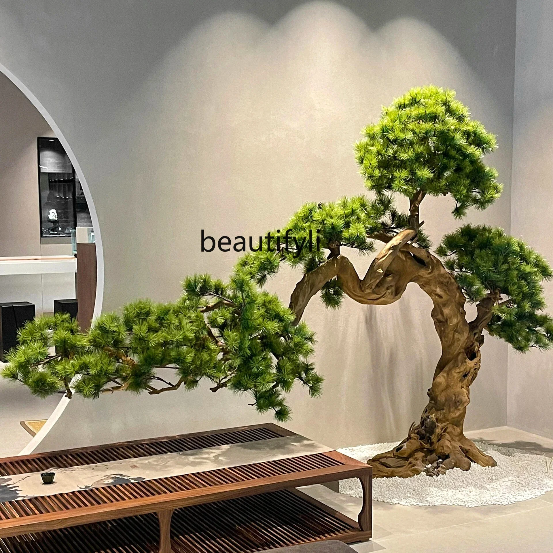 

New Chinese style simulated welcome pine floor ornament entrance pine solid wood fake tree large-scale landscaping