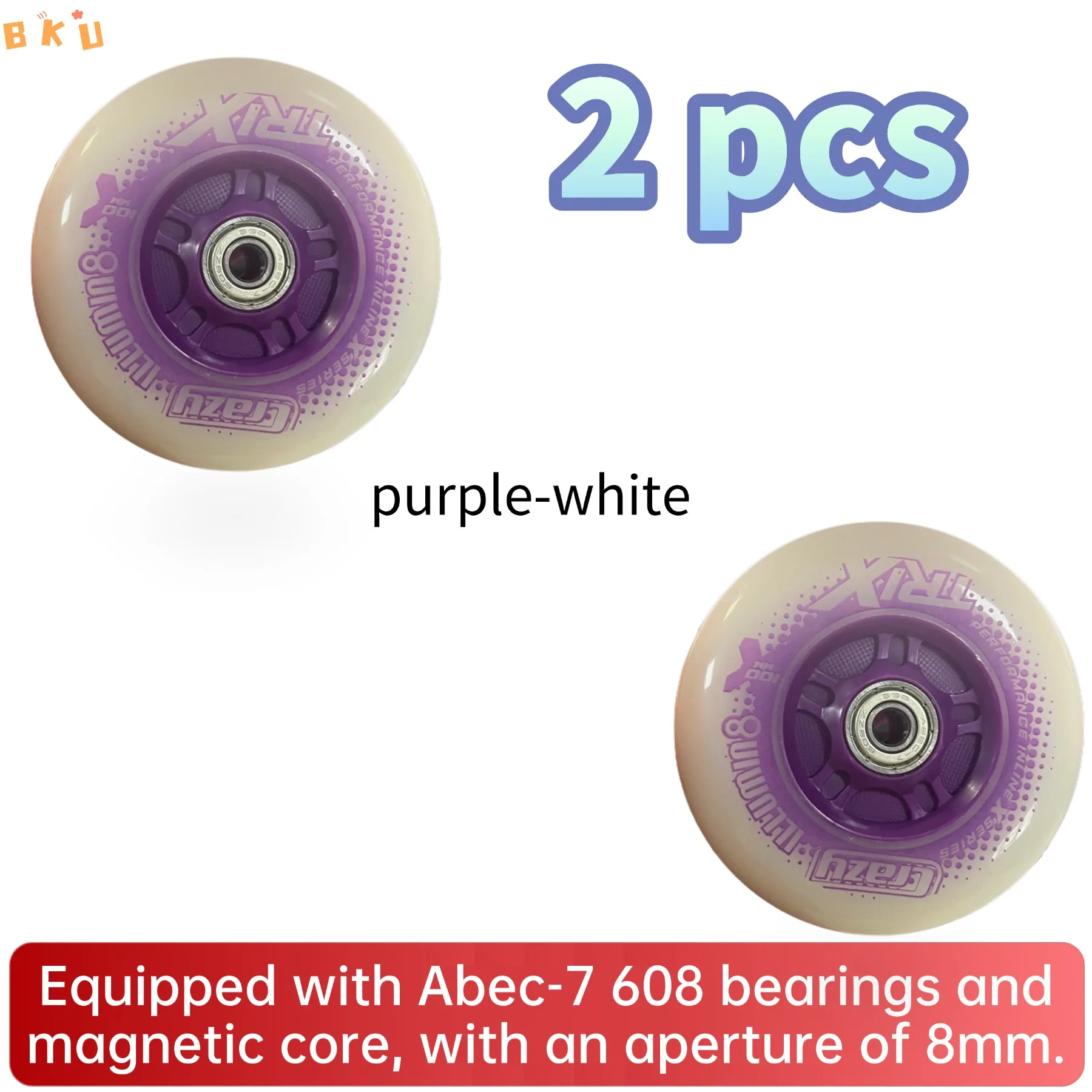 인라인 스케이트용 100mm PU LED 라이트 휠 2개, 교체 가능한 휠, 다채로운 조명, 내마모성 및 저소음.