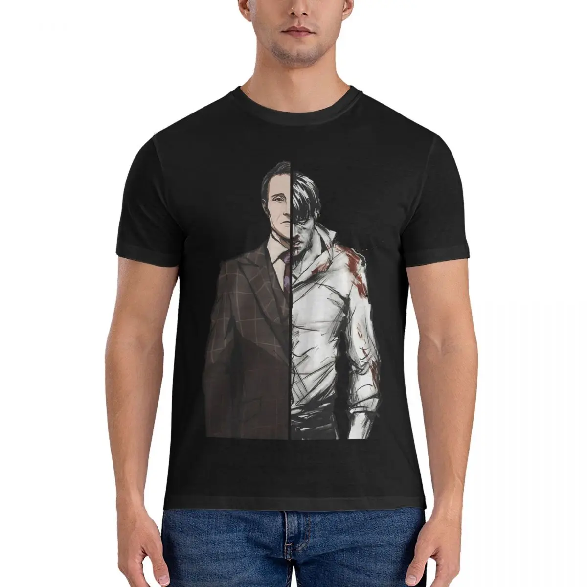 Футболка мужская с коротким рукавом, потрясающая хлопковая рубашка с принтом «столы тотают», ханнибал, Лектер, с круглым вырезом