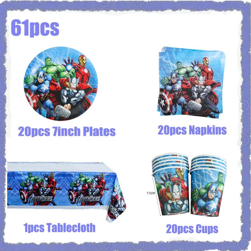 Avengers Birthday Party Decorations Superhero Theme Tableware Paper Plates Cups Backdrop Digit Balloons Supplies Baby Kids Gifts