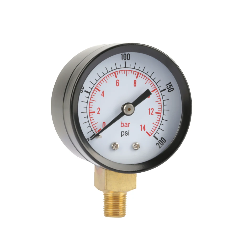 

0-200psi 0-14bar Pressure Gauge Manometer for Water Air Oil Dial Instrument Base Entry NPT 1/8" Metal Material Dual Scale