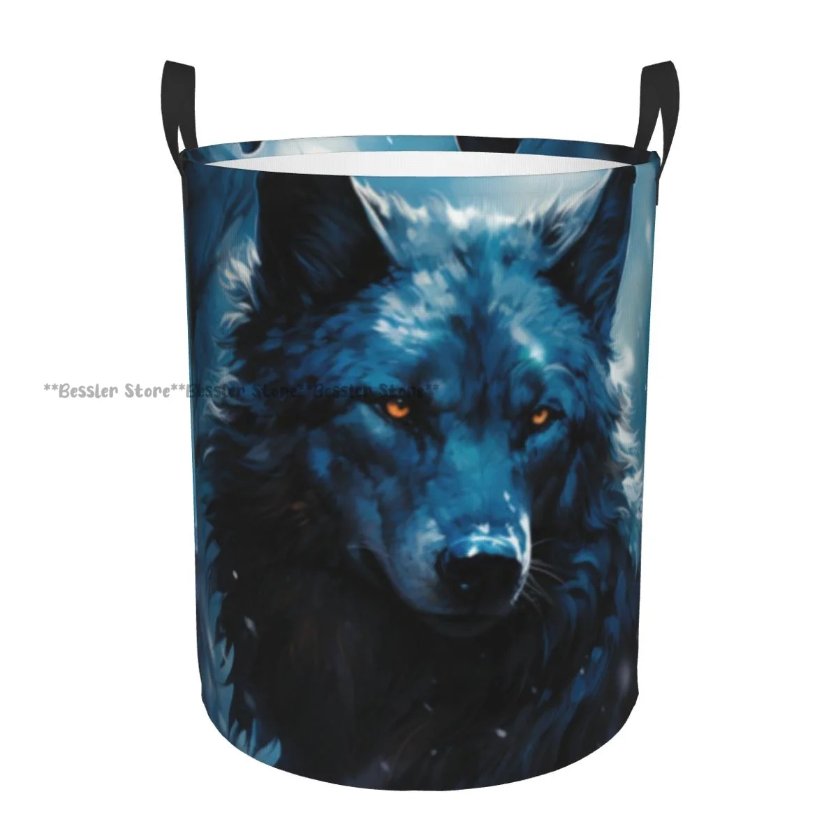 Laundry Basket Wolf In The Forest With Snowflakes Round Storage Bin Collapsible Hamper Clothes Bucket Organizer