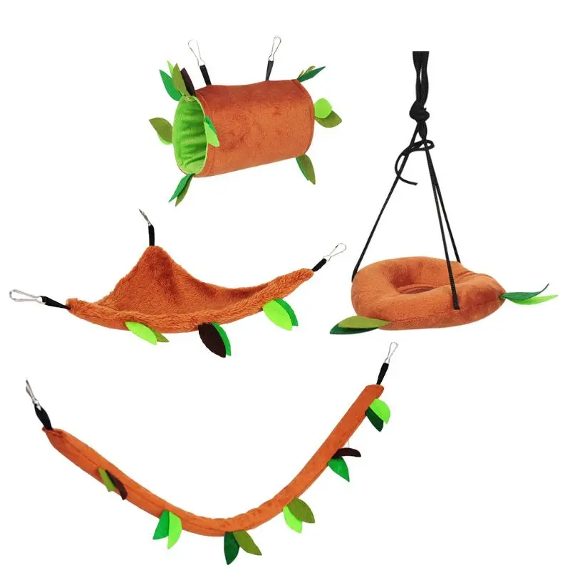 Plush Small Pet Toy Hanging Forest Leaf Swing Hammock Ropeway Hamster Cage Decor