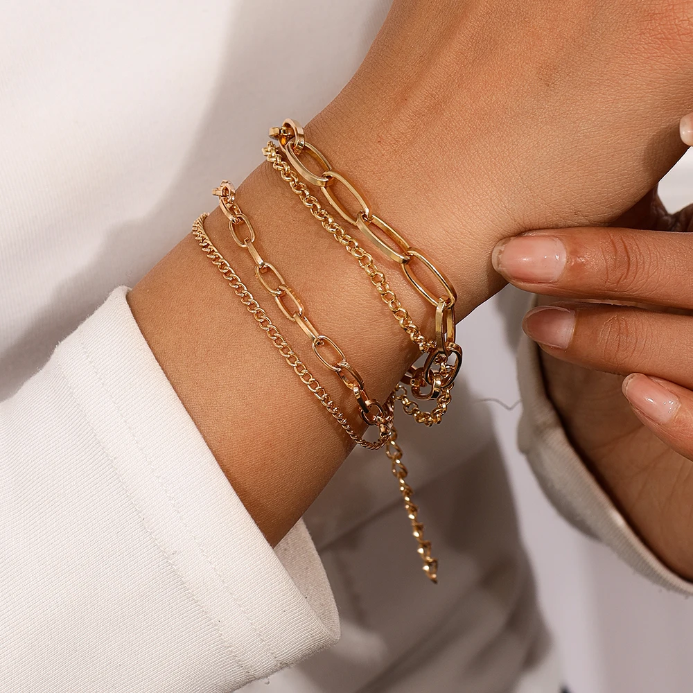 

Classic Gold Color Chain Bracelet Multilayer Hip Hop Punk Bracelet Women Men Bangle Jewelry Gifts
