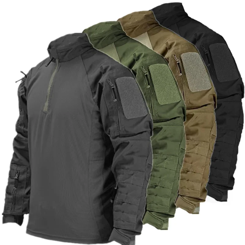 Long Sleeve Training Uniform Multifunctional Pocket Workwear Multi-Zipper Pocket Outdoor Hiking Casual Sports