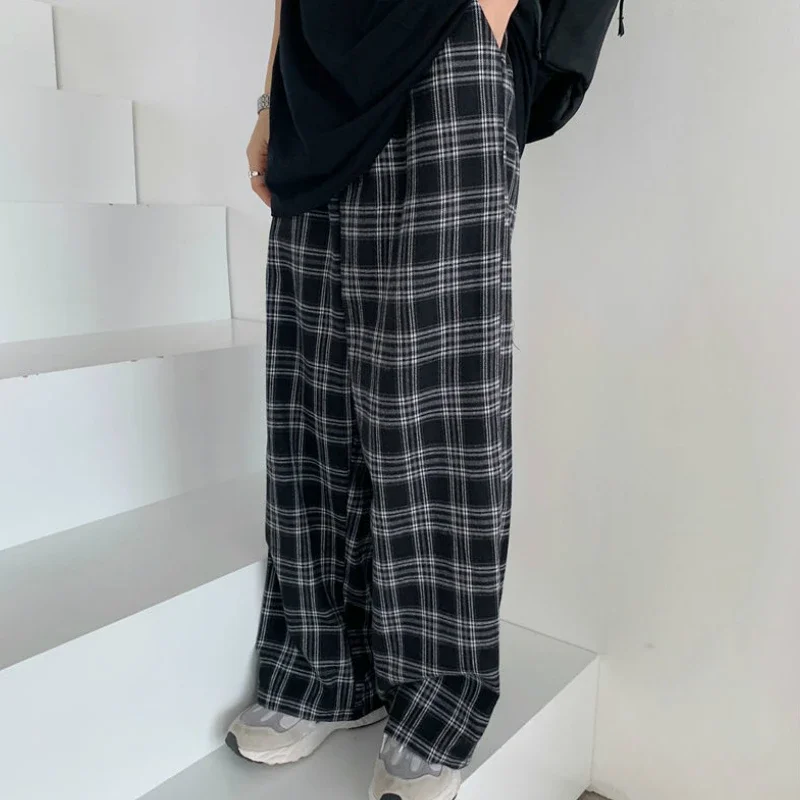 Summer Plaid Pants Women S-3XL Casual Chic Oversize Loose Wide Leg Trousers for Women Harajuku High Waist Hip-hop Pants Female