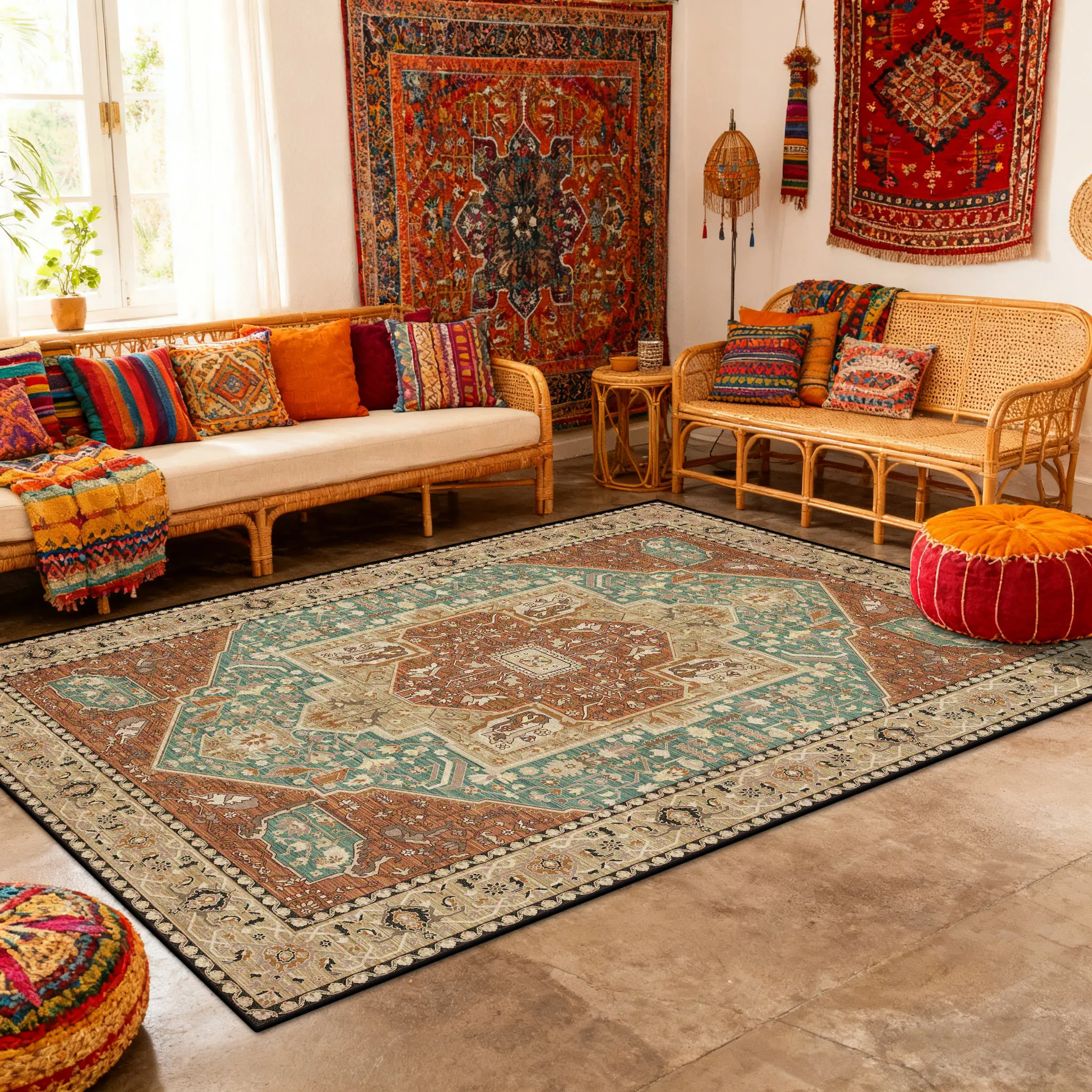 Persian Foldable Living Room Luxury Carpet Decoration Bedroom Bedside Soft Fluffy Rugs Washable Easy Clean Large Area Floor Mats
