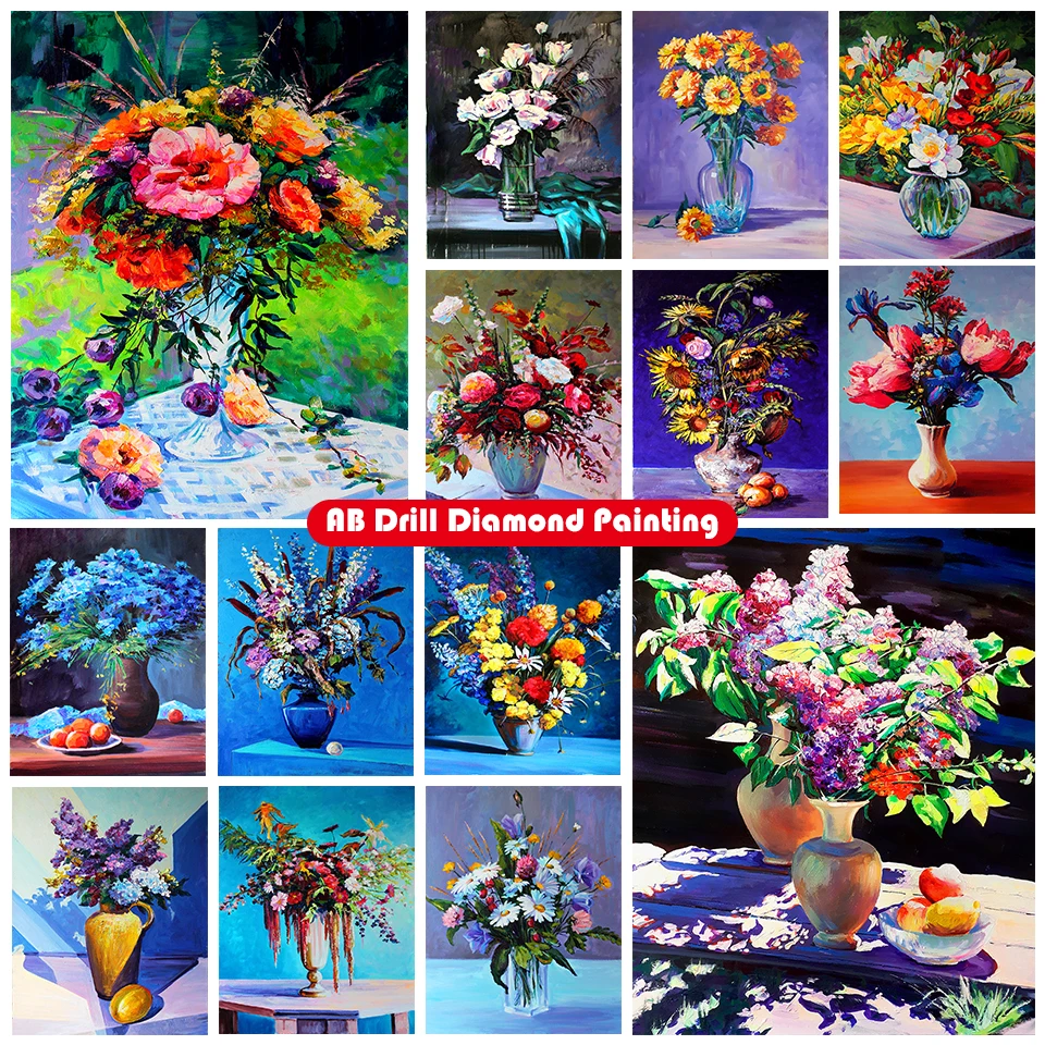 AB Diamond Painting Art Set Flower Diamond Embroidery Sales Sunflower Chrysanthemum Rhinestone Full Mosaic Home Decoration