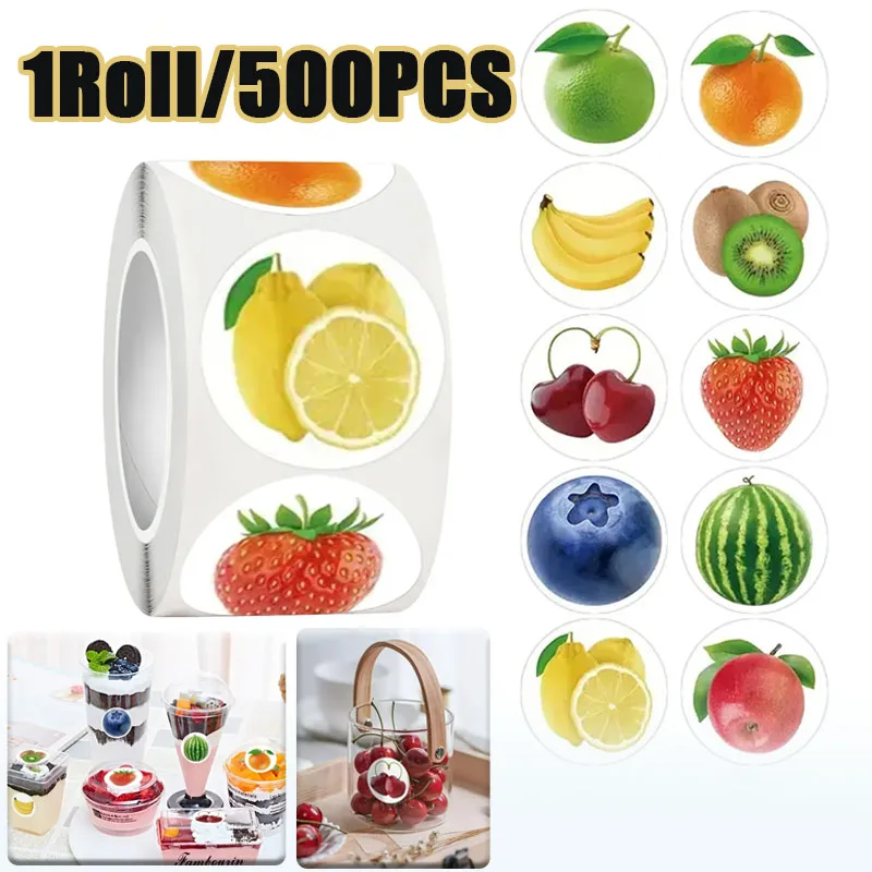 1-4Rolls 500pcs Strawberry Fruit Sticker Roll Cute Cartoon Design Self Adhesive for Scrapbook Laptop Notebook DIY Decor Gift