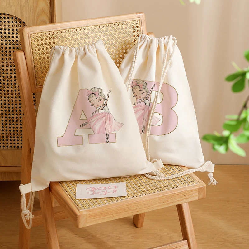 The 2026 New Ballet Girl Letter Printed A-Z Large-capacity Drawstring Double-shoulder Fitness Bag for Fitness Enthusiasts