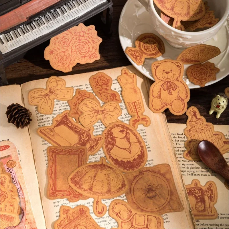 40 Sheets Handmade Vintage Stickers Scrapbooking Handbook DIY Diary Material Decoration Collage Aesthetic Kraft Paper Stickers
