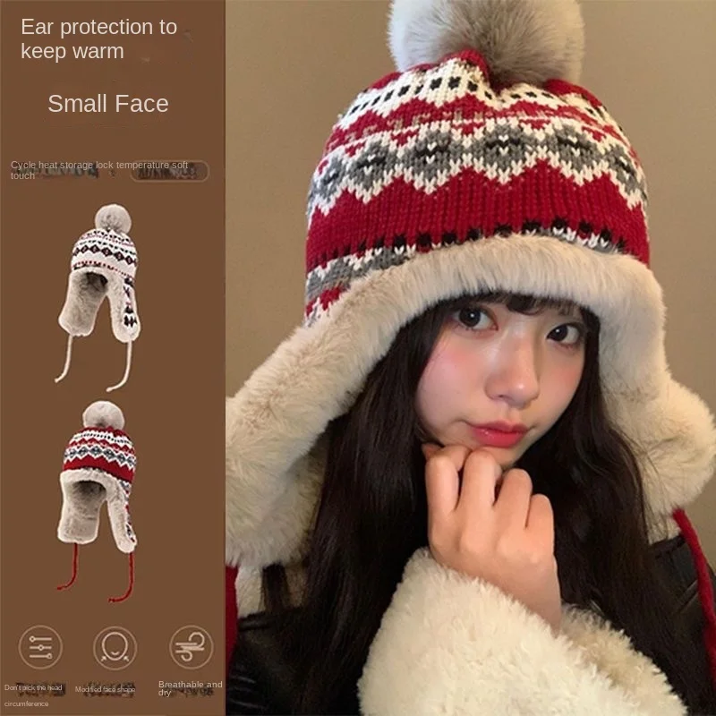 

Head Cap Hugger Toque Stocking Watch Winter New Fleece Warm Hat Outdoor Woolen Knitted Sweet Cute Casual Women 8M111