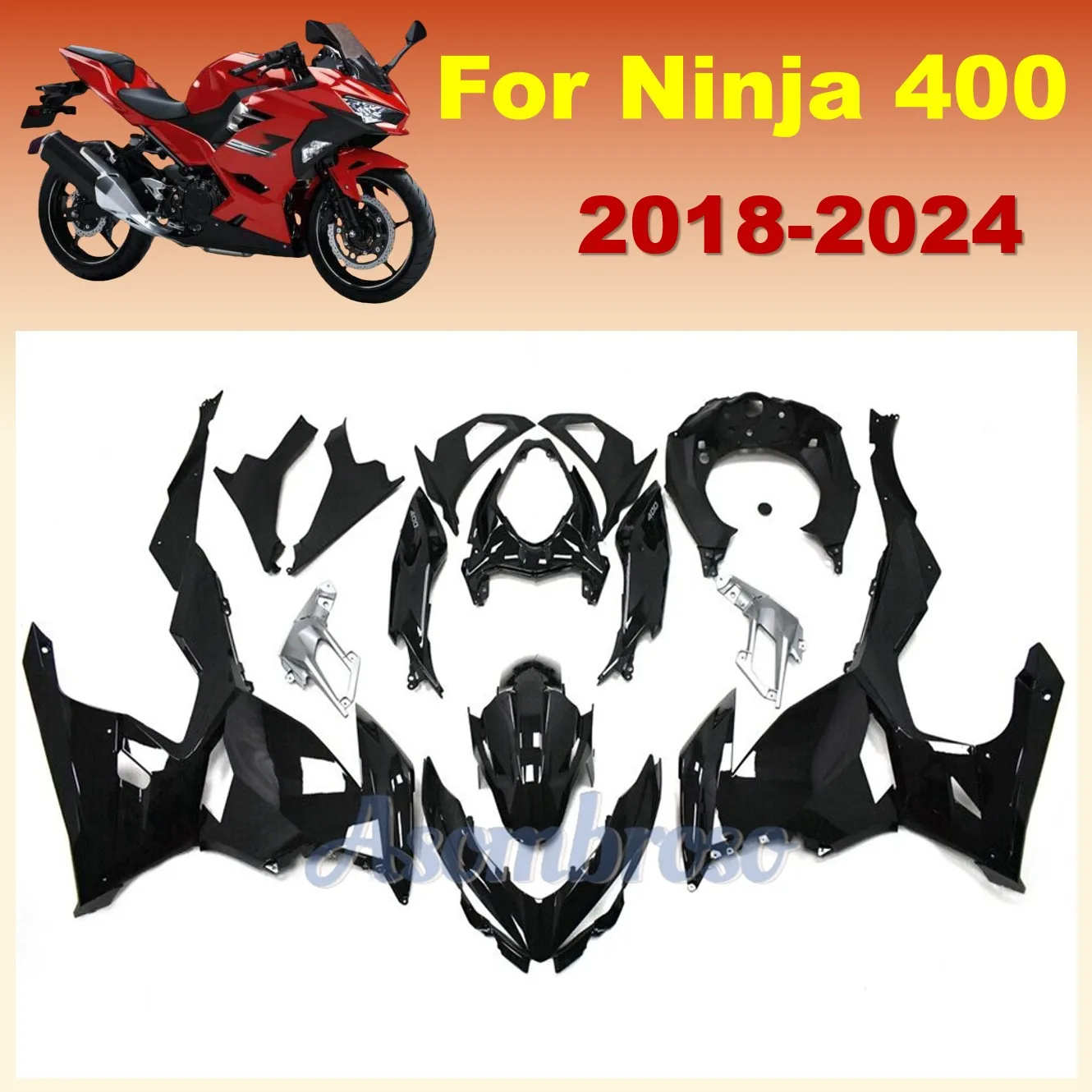 

Gloss Black Fairing kit For Kawasaki Ninja400 2018-2024 EX400R 19 20 21 22 23 Sportbike Body Cover Rebuild Replace Plastic Shell