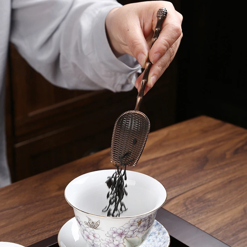 Retro Metal Tea Spoon Chinese Style Shovel Shape Tea Spoon Kung Fu Tea Ceremony Utensils Salt Coffee Spoons Kitchen Accessory