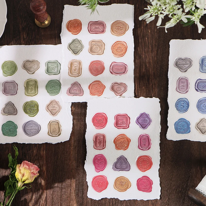 Yoofun 40pcs/lot Vintage Wax Stamp Seal Sticker Retro Style DIY Decorative Scrapbooking Collage Junk Journal Envelope Sealing