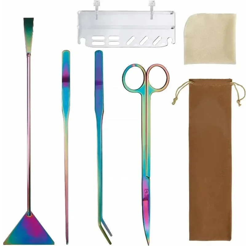 Stainless steel scissors tweezers spatula algae scraper storage rack fish tank water feature plant tools