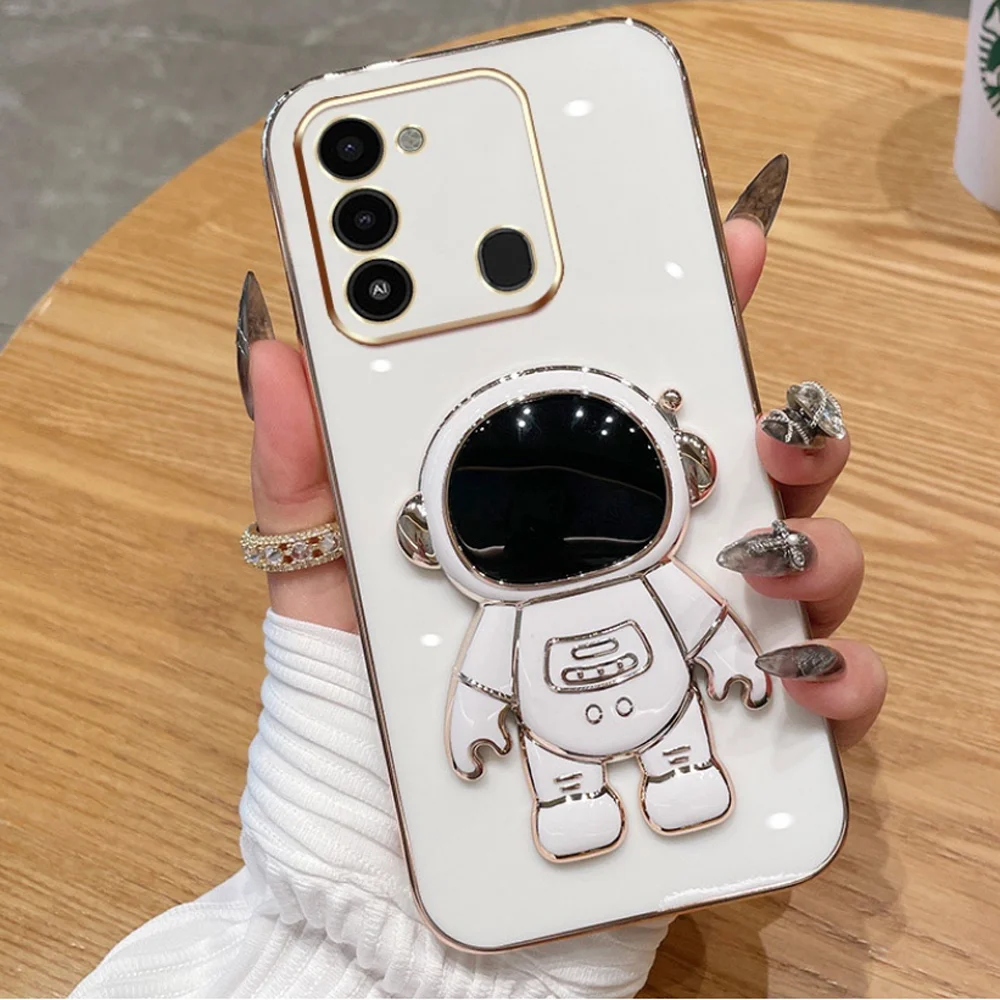 Phone Case For Tecno Spark 8C 8 7 7T PRO 6 GO 5 Air Square Plating Bling Soft Shockproof Cover Camon 18P 18 18T Pova 3 2 4 Pro