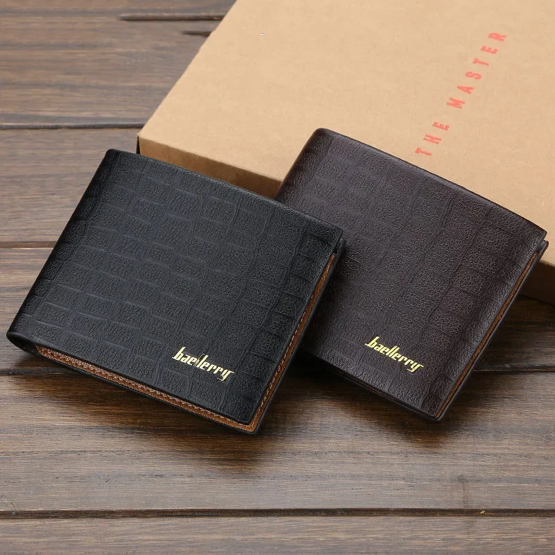 Men Vintage Pu Leather Wallet Short Slim Male Purses Money Credit Card Holders Male Wallet Triple Fold Crocodile Print Money Bag