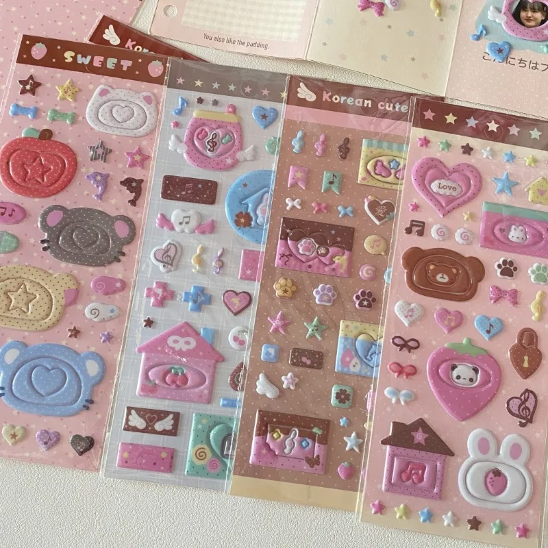 Korean Style 3D Foam Stickers Animal Sparkle Music Note Decor for Journaling Puffy Cartoon Labels for CCD Tablet Scrapbooking