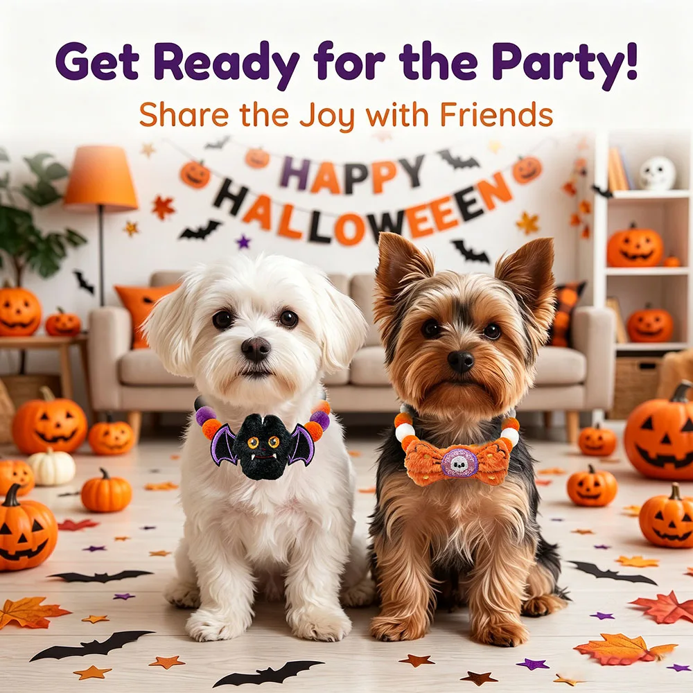 30/50 Stück Halloween Pompon-Haustierhalsband Niedliches Kürbis-, Fledermaus-, Spinnen-, Totenkopf-, Teufel-Deko-Halsband Kleines Welpen- und Katzen-Kostümzubehör – Detail 3