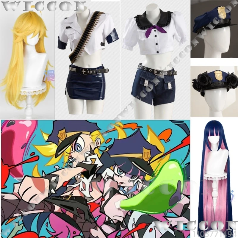 panty-stocking-policewoman-uniform-anime-cosplay-full-set-hat-shirt-skirt-sexy-suit-hot-girl-women-wig-cos-halloween-customized