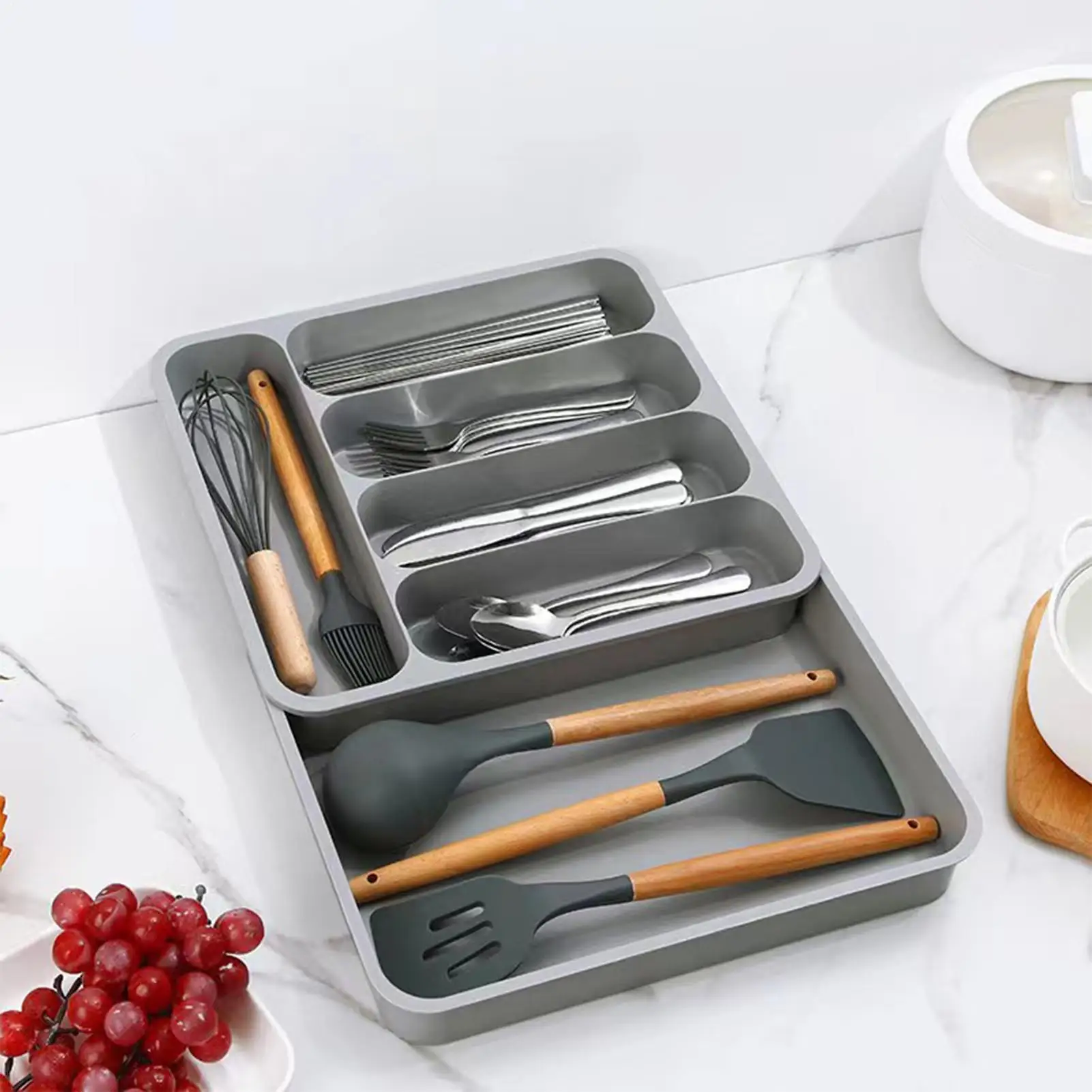 

Silverware Organizer 6-Compartment Non-Slip Storage Holder Kitchen Drawer Organizers For Utensils For Silverware Cutlery Makeup