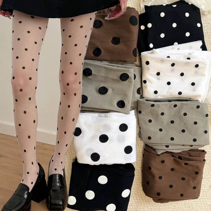 Vintage Ultra-thin Polka Dot Tights Translucent Sexy Slimming Leggings for Women Sweet Girls Elastic Stockings Pantyhose Hosiery