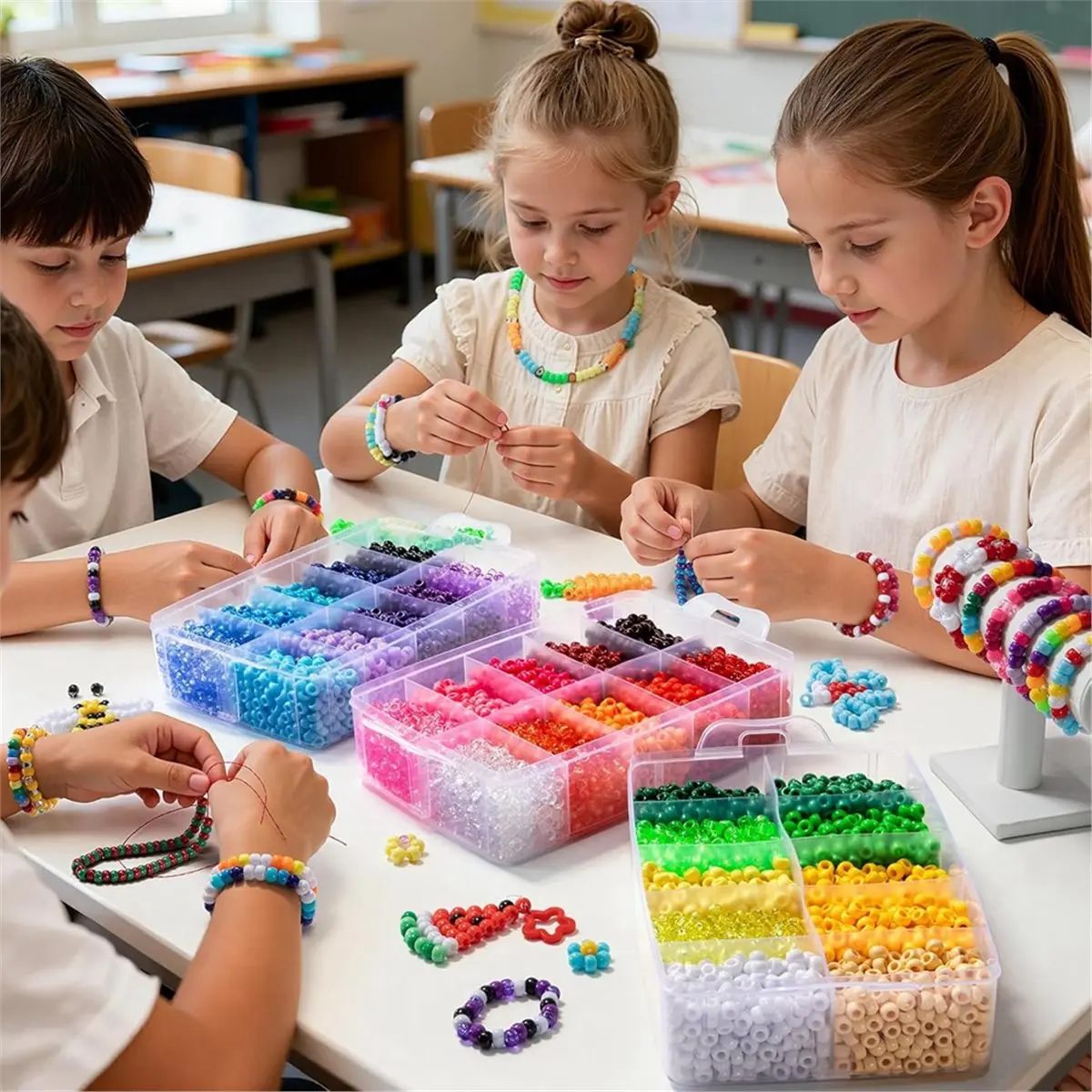 N04R 10000Pcs Beads Bulk, 30 Colors Rainbow Kandi Beads for Hair Braiding Bracelet Making Kandi Key Chains DIY Crafts