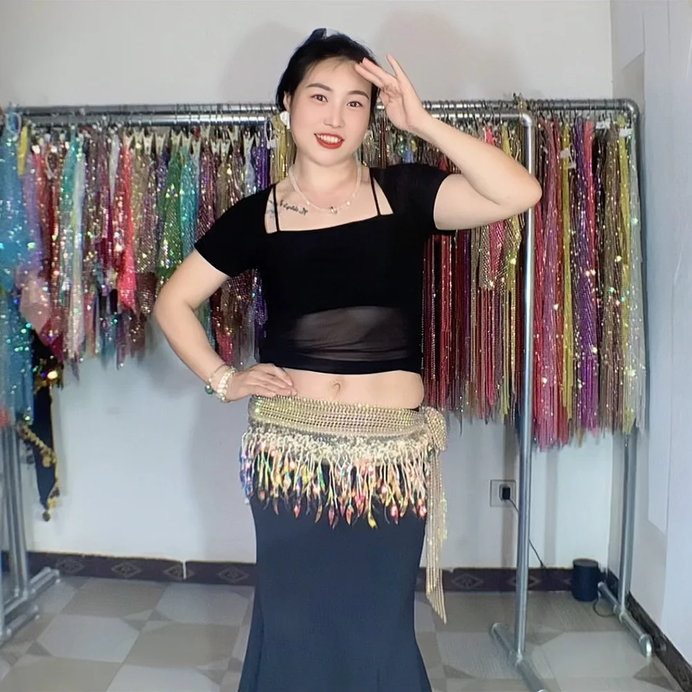 New Belly Dance Practice Belt Women Senior Sequin Tassel Hip Scarf Adult and Children's Oriental Dancing Performance Accessories