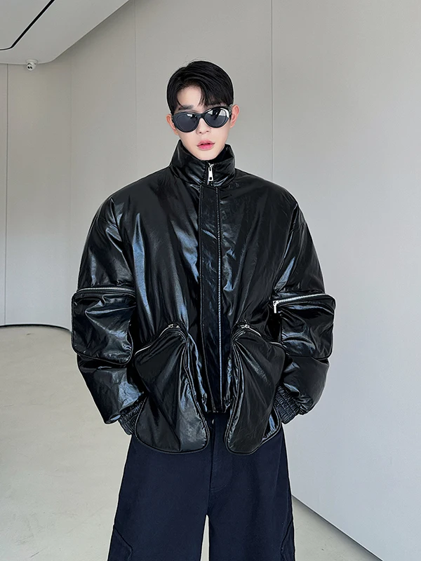 

Men's Winter ort Puffer Jaet Casual Loose Fit Multi-ket Du down Coat Bla Cotton Outerwear Comfortable Warmth