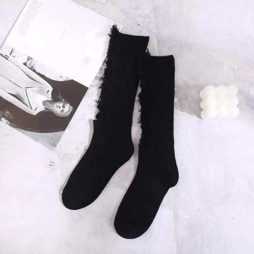 

Soft Cotton Mid Tube Socks Gothic Broken Hole Hollow Mesh Stockings Pile Up Hosiery Leggings Women Girl