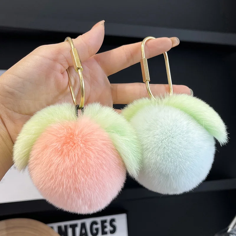 Portachiavi carino pesca pelosa per chiavi auto portachiavi frutta peluche svolazzante di alta qualità Kawaii morbida pelliccia rosa pesca