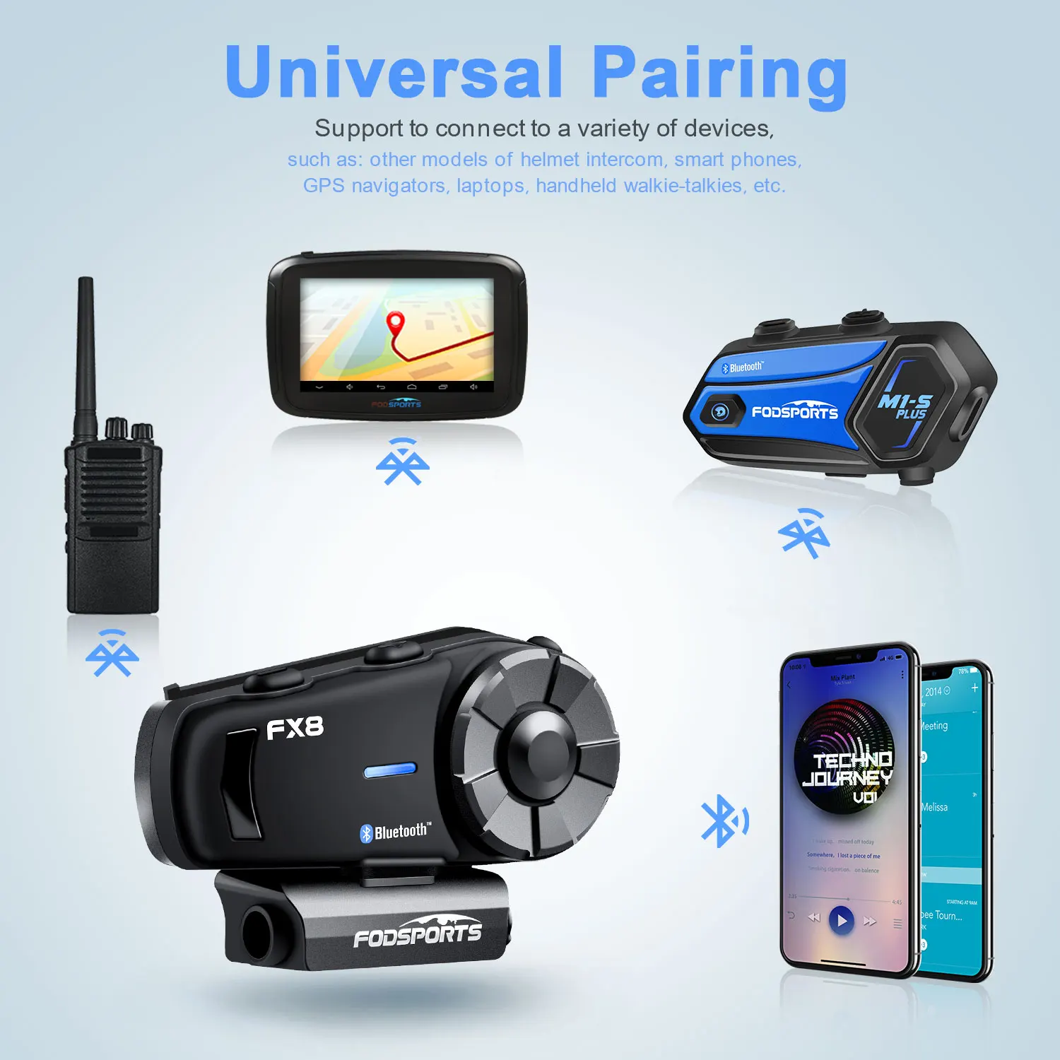 Fodsports FX8 Helmet Intercom Motorcycle Helmet Bluetooth Headset 8 Rider 2000m Moto Intercomunicador,FM Radio